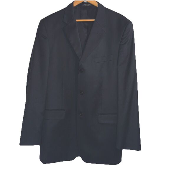 Jones New York Suit Men 44L Black Solid Single Breasted 100%  Wool 36X31 cuffed - Picture 14 of 15